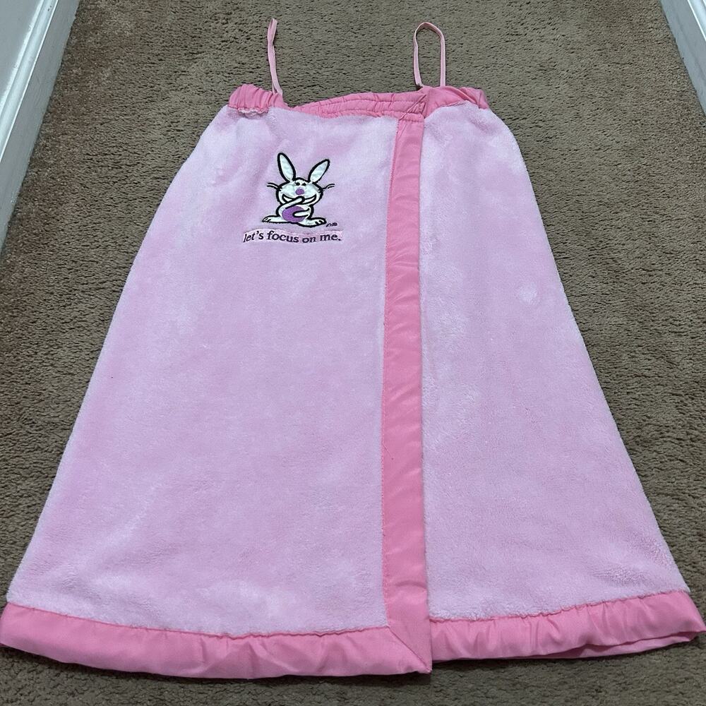 Y2K Jim Benson Happy Bunny “Let’s Focus On Me” Wrap Towel Pink One Size Vtg Robe